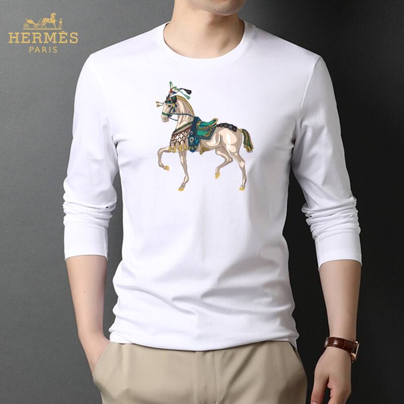 HERMES メンズ ロンT 長袖Tシャツ クルーネック 袖リブ ロゴプリント オーバーサイズ ブラック - 画像 9