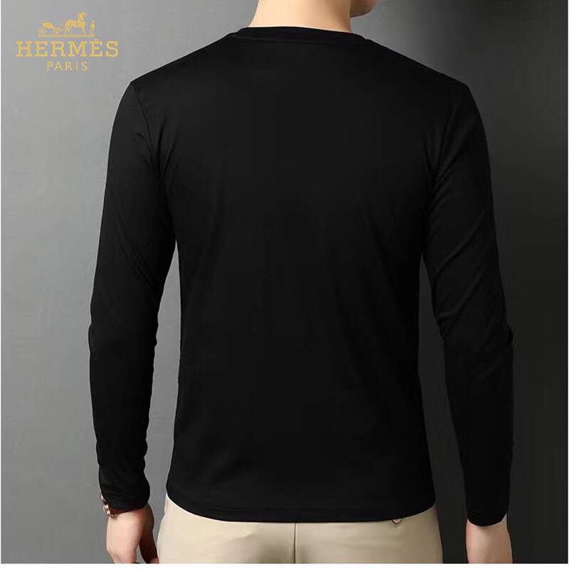HERMES メンズ ロンT 長袖Tシャツ クルーネック 袖リブ ロゴプリント オーバーサイズ ブラック - 画像 6