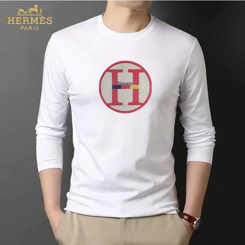 HERMES メンズ ロンT 長袖Tシャツ クルーネック 袖リブ ロゴプリント オーバーサイズ ブラック - 画像 8