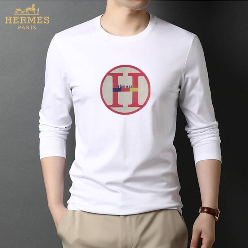 HERMES メンズ ロンT 長袖Tシャツ クルーネック 袖リブ ロゴプリント オーバーサイズ ブラック - 画像 9
