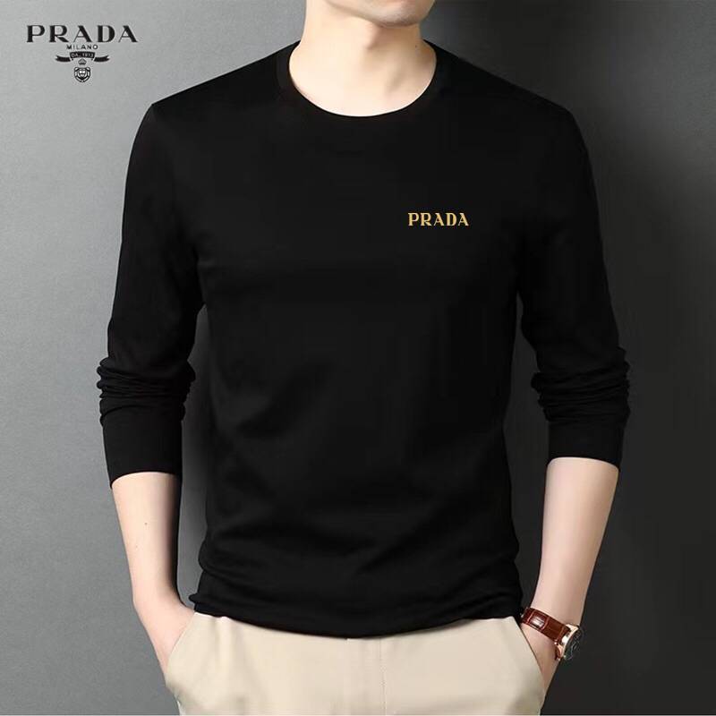 PRADA メンズ 長袖Tシャツ ロンT クルーネック 袖リブ ロゴプリント オーバーサイズ メンズ あす楽 ホワイト ブラック - 画像 7