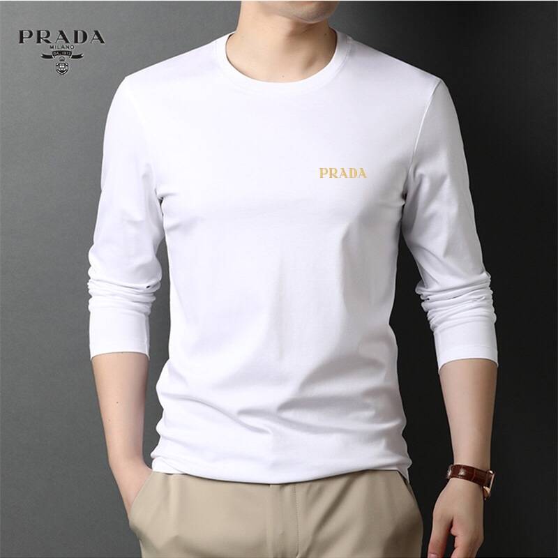 PRADA メンズ 長袖Tシャツ ロンT クルーネック 袖リブ ロゴプリント オーバーサイズ メンズ あす楽 ホワイト ブラック - 画像 9