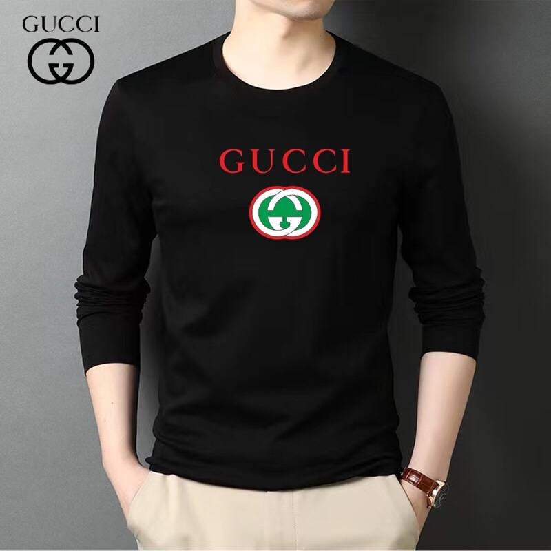 GUCCI グッチ メンズ ロンT 長袖Tシャツ クルーネック 袖リブ ロゴプリント ヘビーウェイト ブラック - 画像 7