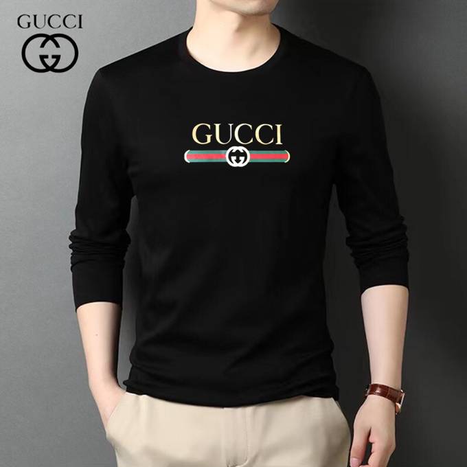 GUCCI グッチ メンズ 長袖Tシャツ ロンT クルーネック 袖リブ ロゴプリント オーバーサイズ メンズブラック