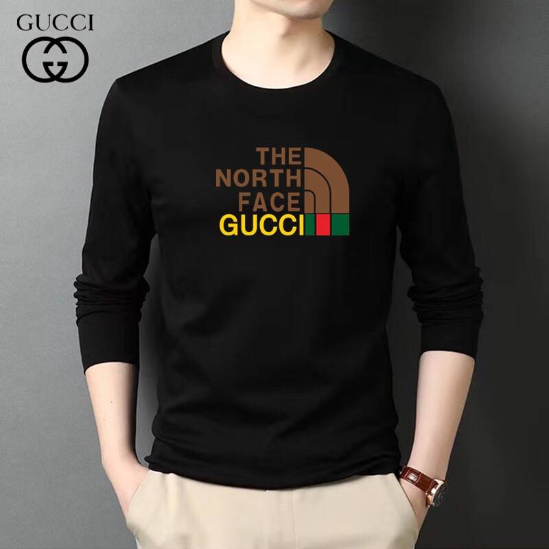 GUCCI グッチ メンズ 長袖Tシャツ ロンT クルーネック 袖リブ ロゴプリント メンズ オーバーサイズ ブラック