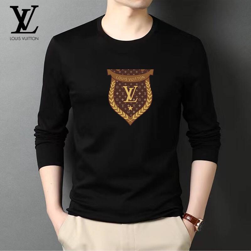 LOUIS VUITTON ロンT メンズ 長袖Tシャツ クルーネック 袖リブ ロゴプリント オーバーサイズ ブラック - 画像 7