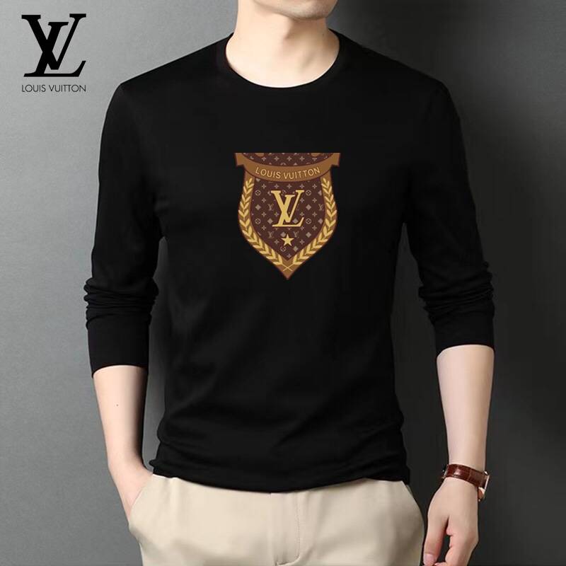 LOUIS VUITTON ロンT メンズ 長袖Tシャツ クルーネック 袖リブ ロゴプリント オーバーサイズ ブラック - 画像 8