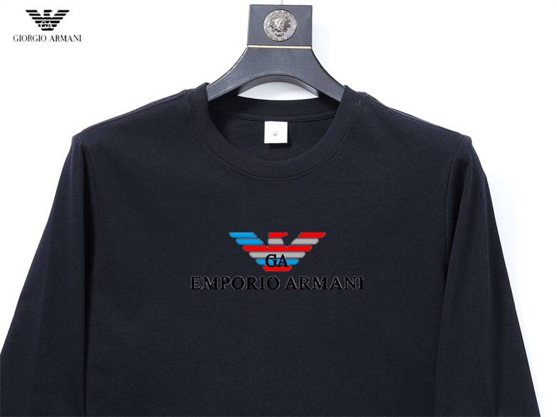 EMPORIO ARMANI メンズ ロンT 長袖Tシャツ クルーネック 袖リブ ロゴプリント ヘビーウェイト オーバーサイズ ブラック - 画像 8
