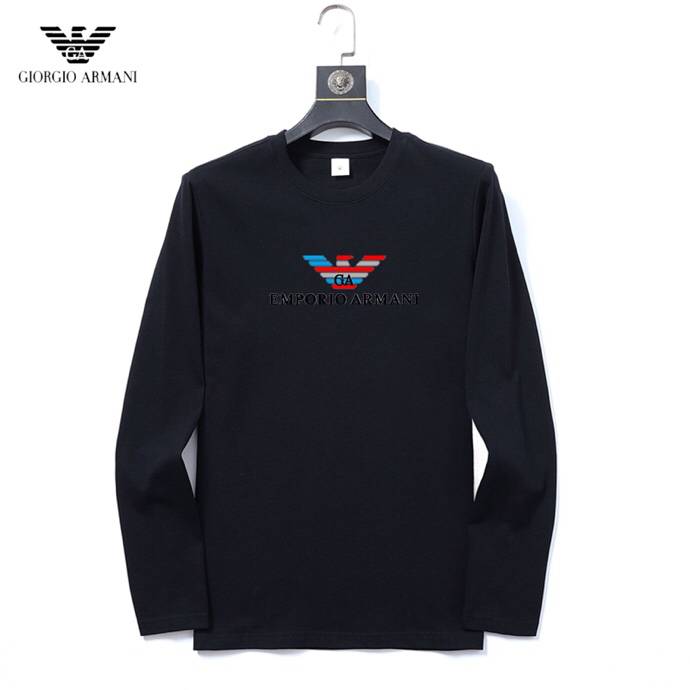EMPORIO ARMANI メンズ ロンT 長袖Tシャツ クルーネック 袖リブ ロゴプリント ヘビーウェイト オーバーサイズ ブラック - 画像 9