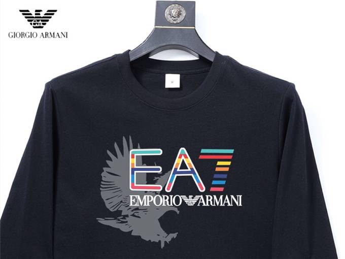 GIORGIO ARMANI メンズ ロンT 長袖Tシャツ クルーネック 袖リブ ロゴプリント オーバーサイズ ブラック - 画像 7