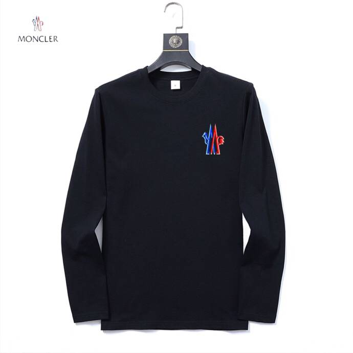 MONCLER モンクレール メンズ ロンT 長袖Tシャツ クルーネック 袖リブ ロゴ刺繍 ヘビーウェイト メンズ 黒