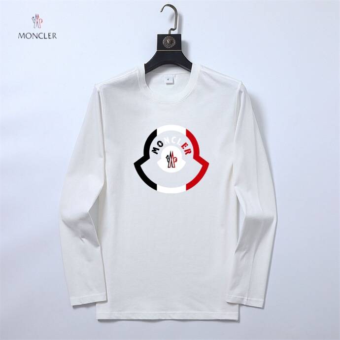 MONCLER モンクレール メンズ 長袖Tシャツ ロンT クルーネック 袖リブ ロゴプリント オーバーサイズ ヘビーウェイト ホワイト ブラック - 画像 1
