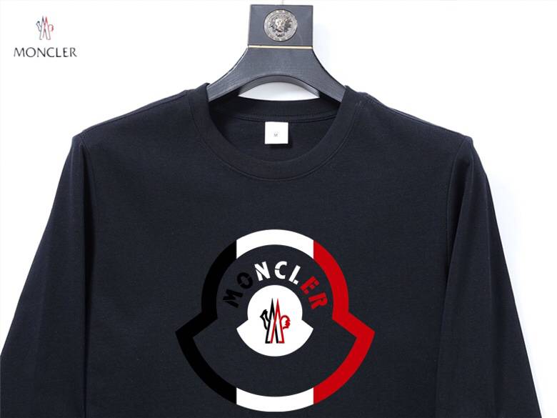 MONCLER モンクレール メンズ 長袖Tシャツ ロンT クルーネック 袖リブ ロゴプリント オーバーサイズ ヘビーウェイト ホワイト ブラック - 画像 7