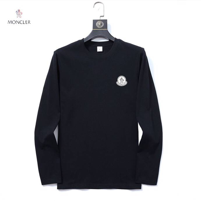MONCLER モンクレール メンズ 長袖Tシャツ ロンT クルーネック 袖リブ ロゴ刺繍 ヘビーウェイト ブラック