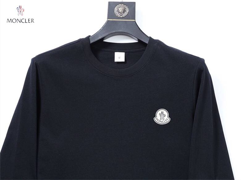 MONCLER モンクレール メンズ 長袖Tシャツ ロンT クルーネック 袖リブ ロゴ刺繍 ヘビーウェイト ブラック - 画像 6