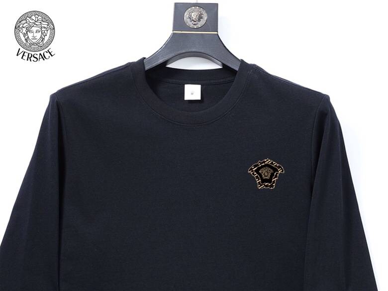 VERSACE ヴェルサーチ メンズ ロンT 長袖Tシャツ クルーネック 袖リブ ロゴプリント ヘビーウェイト オーバーサイズ ブラック - 画像 7
