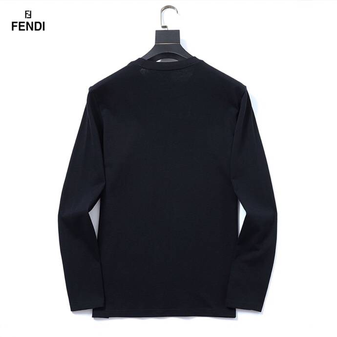 FENDI メンズ ロンT 長袖Tシャツ クルーネック 袖リブ ロゴプリント ヘビーウェイト ブラック - 画像 8