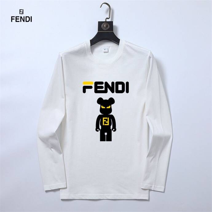FENDI メンズ ロンT 長袖Tシャツ クルーネック 袖リブ ロゴプリント ヘビーウェイト ブラック - 画像 9