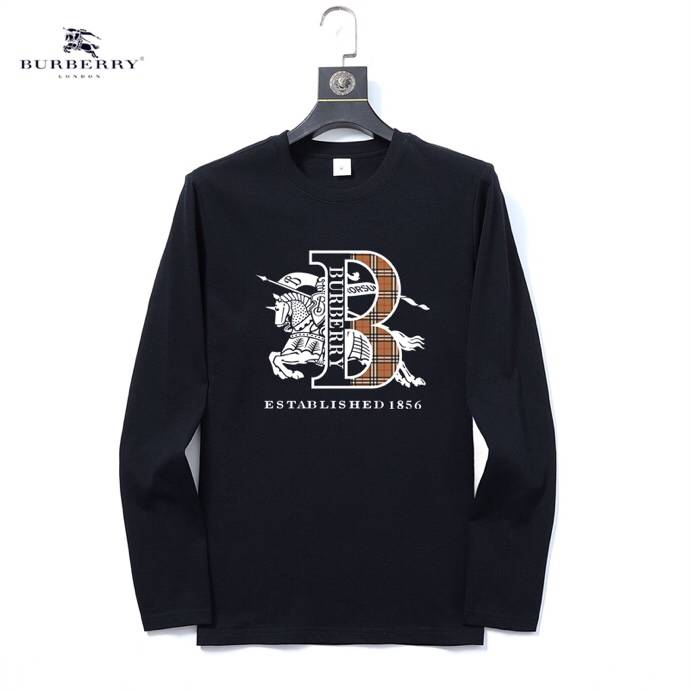 BURBERRY バーバリー メンズ 長袖Tシャツ ロンT クルーネック 袖リブ ロゴプリント ヘビーウェイト オーバーサイズ ブラック