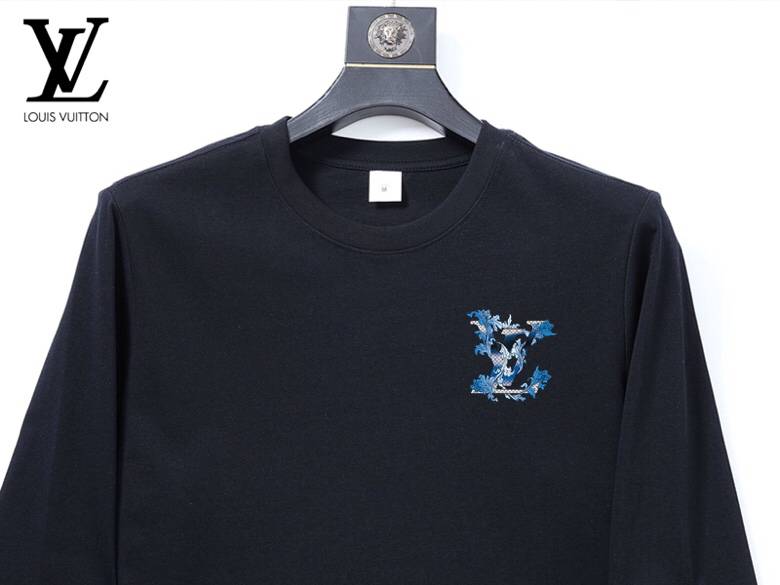 LOUIS VUITTON メンズ 長袖Tシャツ ロンT クルーネック 袖リブ ロゴプリント ヘビーウェイト オーバーサイズ ブラック - 画像 8