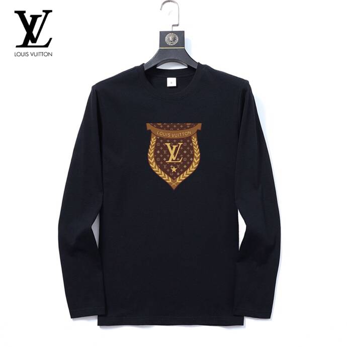 LOUIS VUITTON メンズ 長袖Tシャツ ロンT クルーネック 袖リブ ロゴプリント ヘビーウェイト オーバーサイズ ブラック - 画像 1