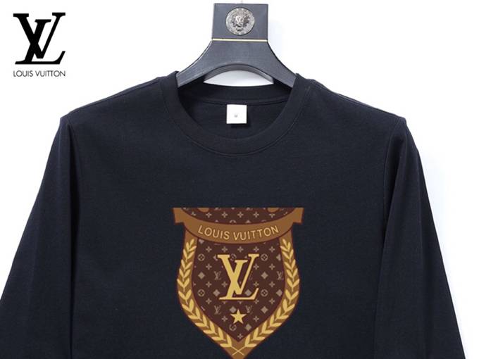 LOUIS VUITTON メンズ 長袖Tシャツ ロンT クルーネック 袖リブ ロゴプリント ヘビーウェイト オーバーサイズ ブラック - 画像 6