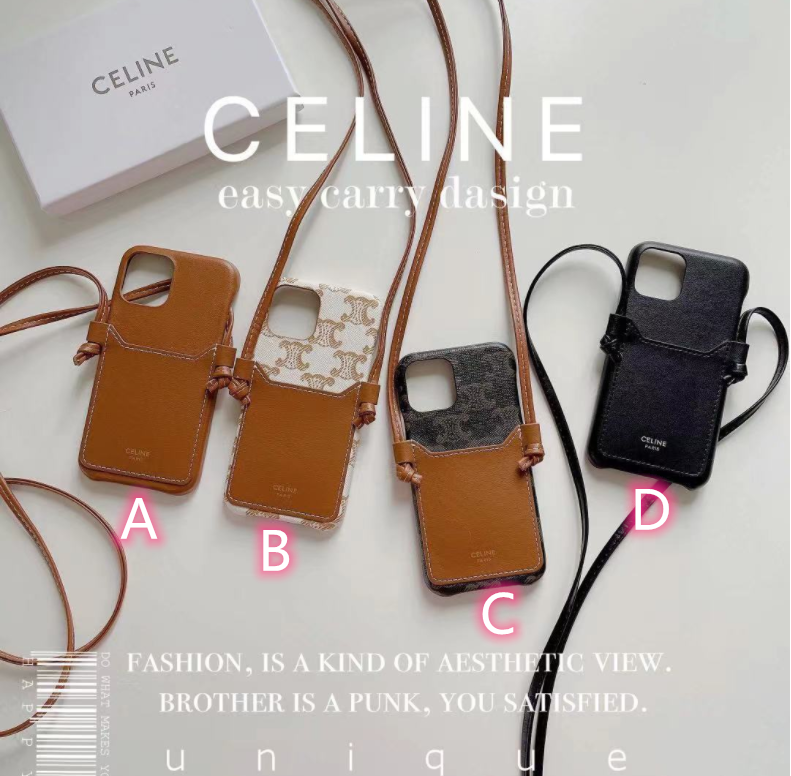 セリーヌ　iPhoneケース　Celine　携帯ケース　ネックストラップ付　アイフォンケース　スマホケース　全14種