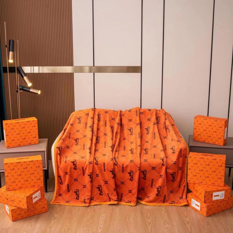 HERMES　エルメスブランケット　毛布　ひざ掛け　ソファーカバー　柔らかい　オレンジ