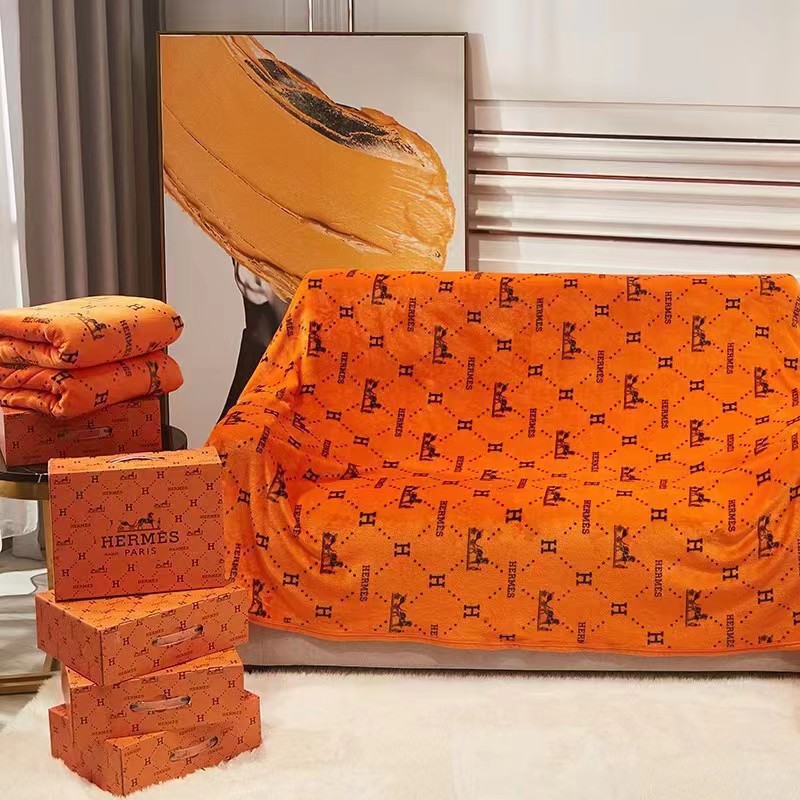 HERMES　エルメスブランケット　毛布　ひざ掛け　ソファーカバー　柔らかい　オレンジ - 画像 2