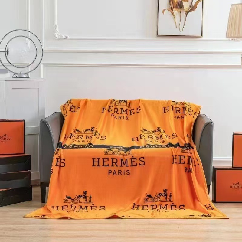HERMES　エルメス　ブランケット　ひざ掛け　ソファーカバー　フワフワオレンジ毛布　オールシーズ