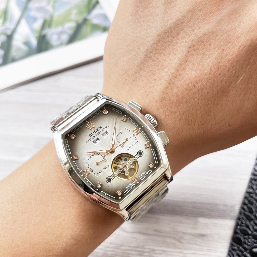 Rolex ロレックス【新作登場】ロレックス 自動巻き メンズ腕時計 本革ベルト 大飛輪デザイン✨⌚️🔥💎💼
