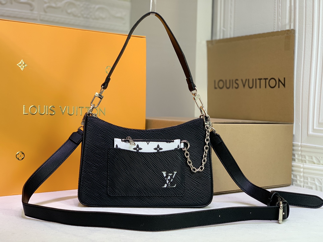 Louis Vuitton21AW新作　ルイ·ヴィトン　Marelle ショルダーバック　レザーバッグ　レディースバッグ　モノグラム　エピ　肩がけ　ブラック