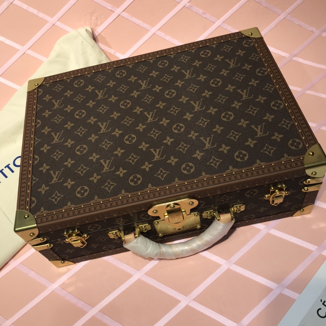 【ルイヴィトン】ミニトランク 小物収納ボックス モノグラム帆布 樹膏牛革ハンドル ヴィンテージ風 高級感のある逸品