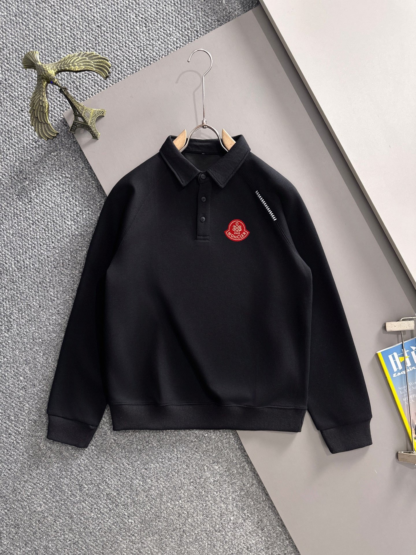 Monclerモンクレール ポロシャツ ブラック 1色入 綿100% 春秋着用 通勤 ビジネスカジュアル