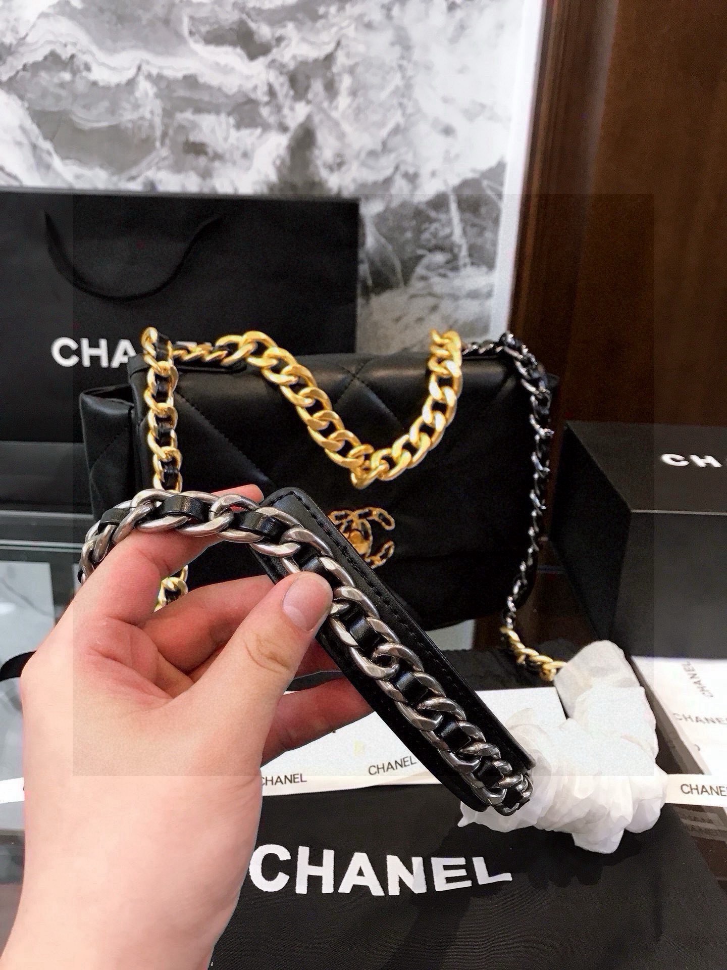 Chanelブランド ロングチェーン キャメル ハンドバッグ 黒 2色入 - 画像 6