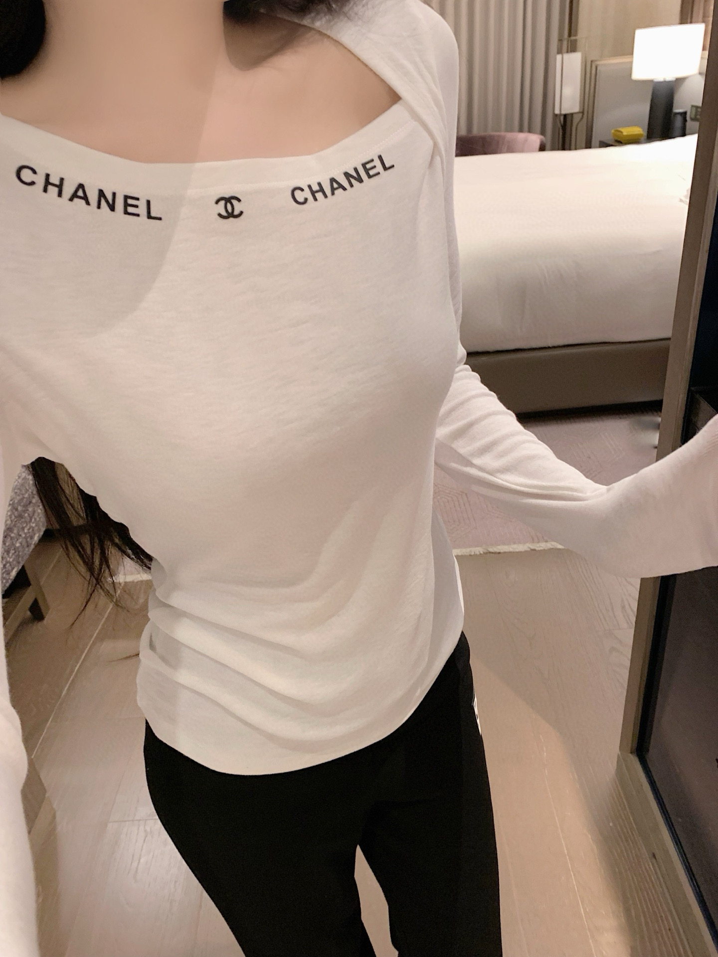香奈儿風ロングTシャツ 2色入