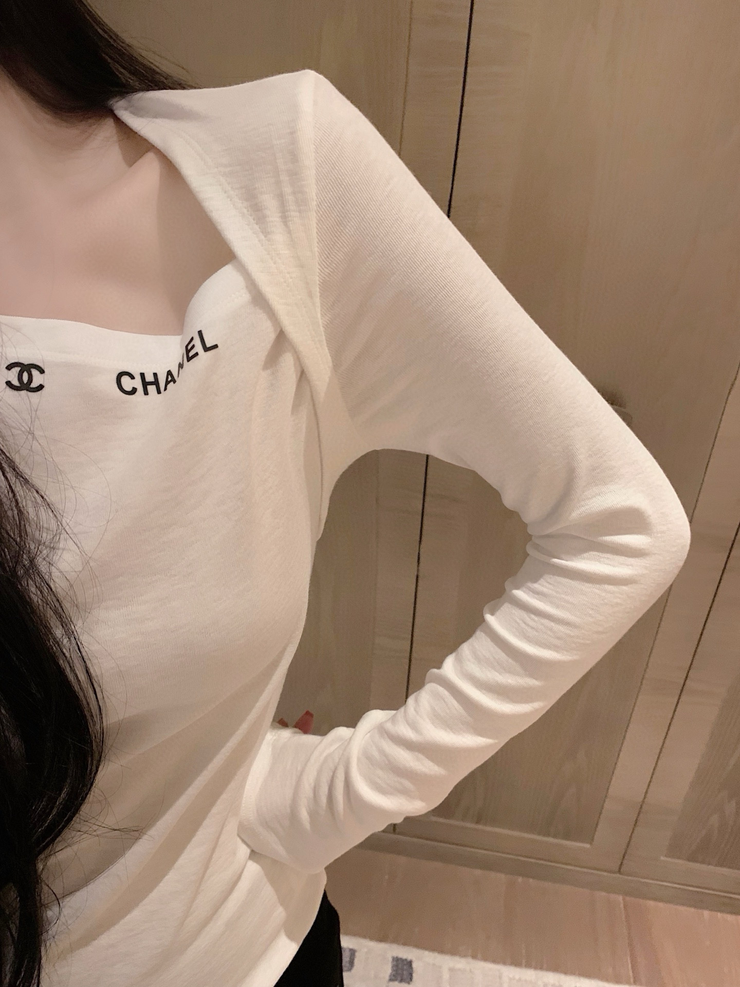 香奈儿風ロングTシャツ 2色入 - 画像 2