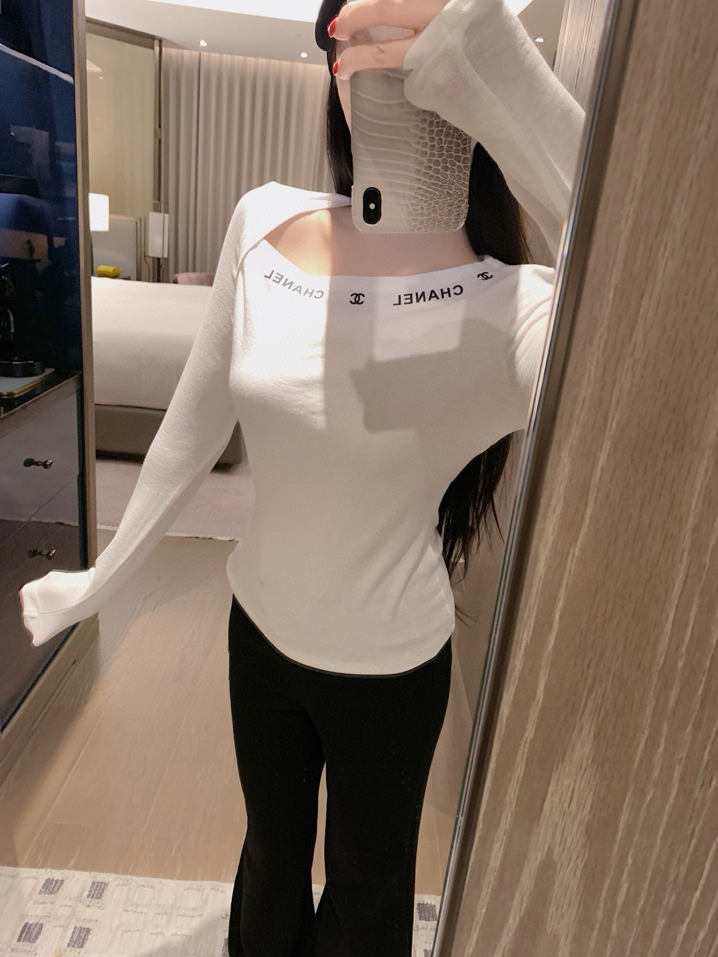 香奈儿風ロングTシャツ 2色入 - 画像 3