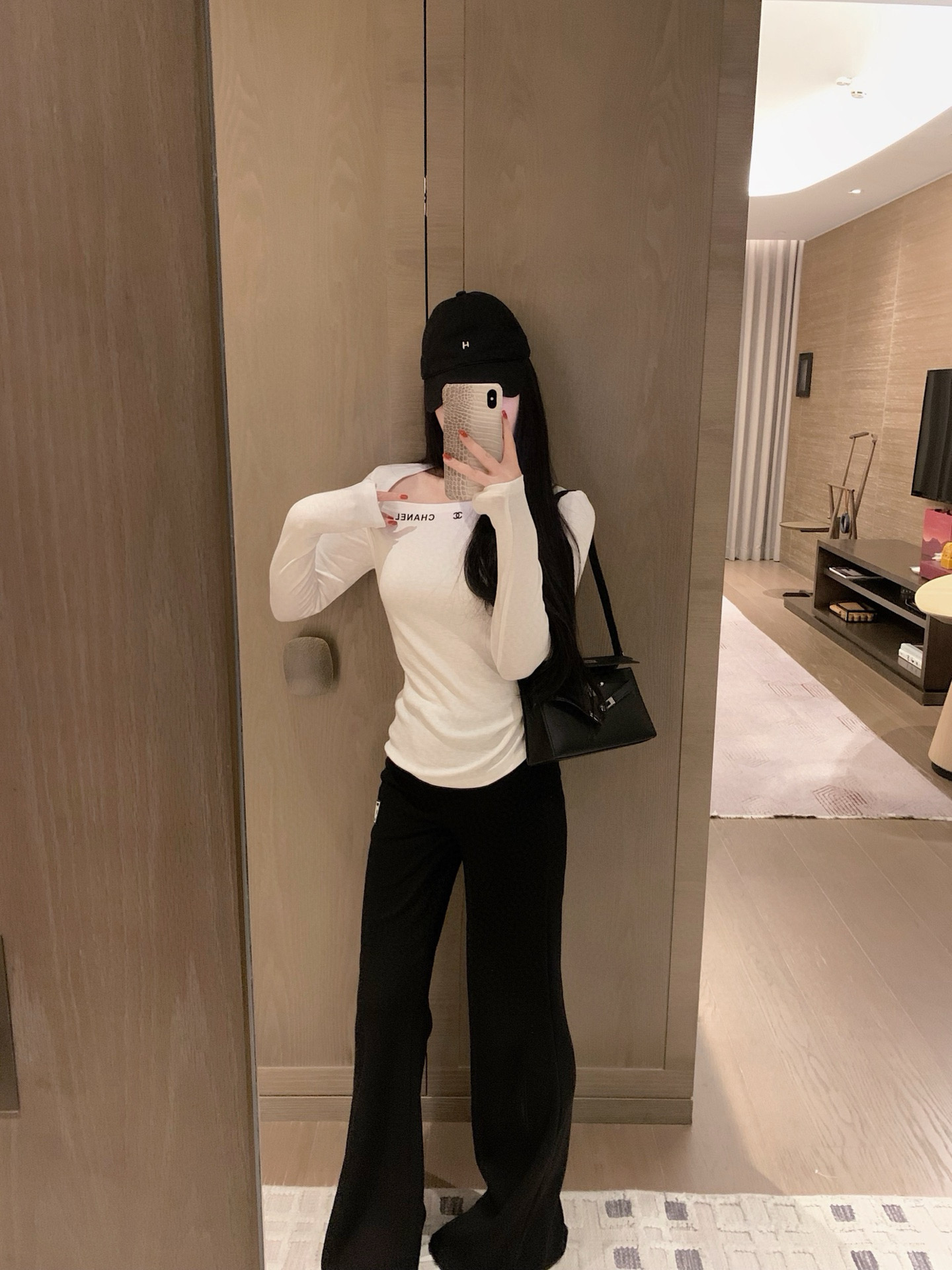 香奈儿風ロングTシャツ 2色入 - 画像 5