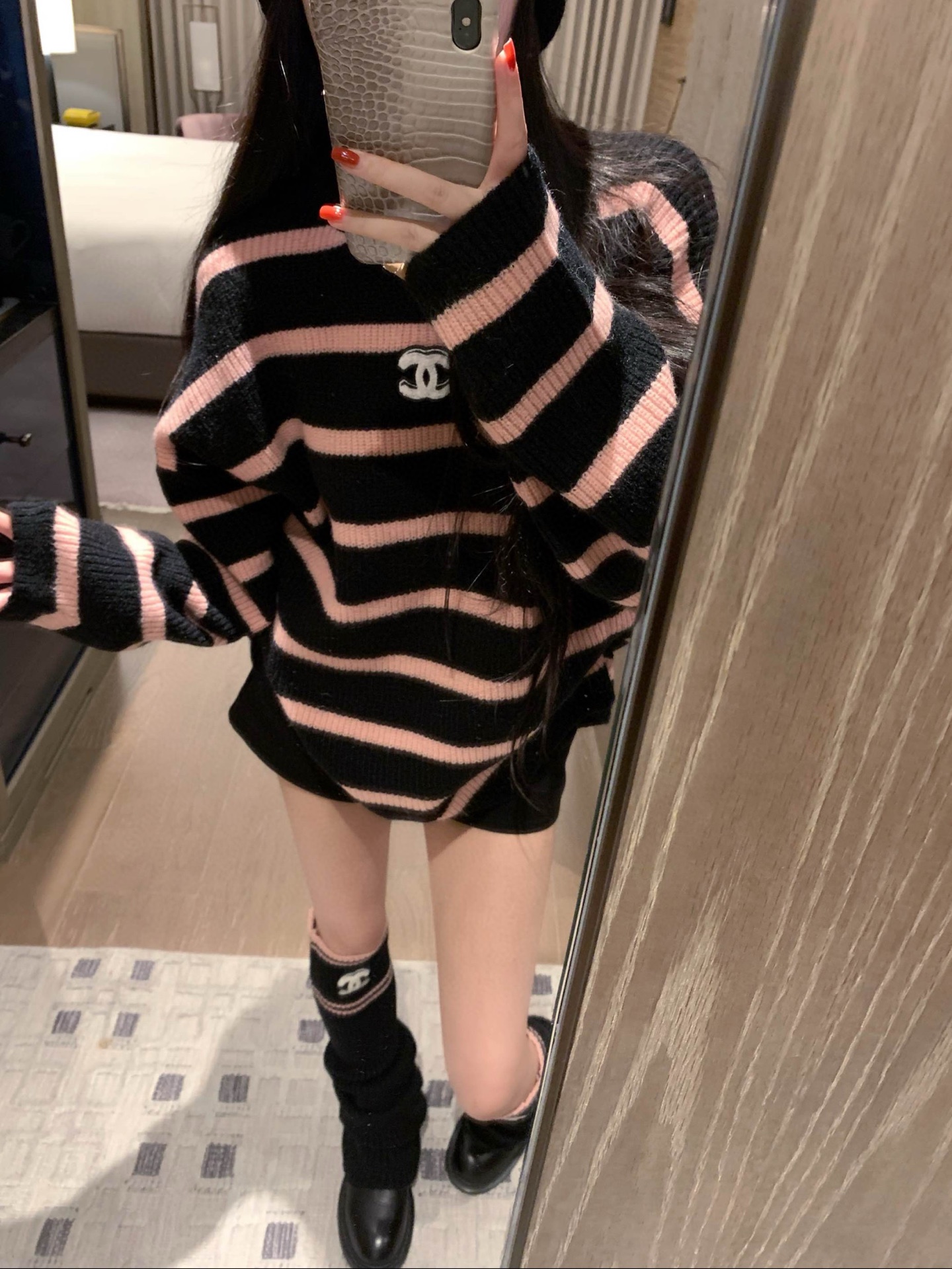 香奈儿 ニットセーター ブラックピンク 2色展開