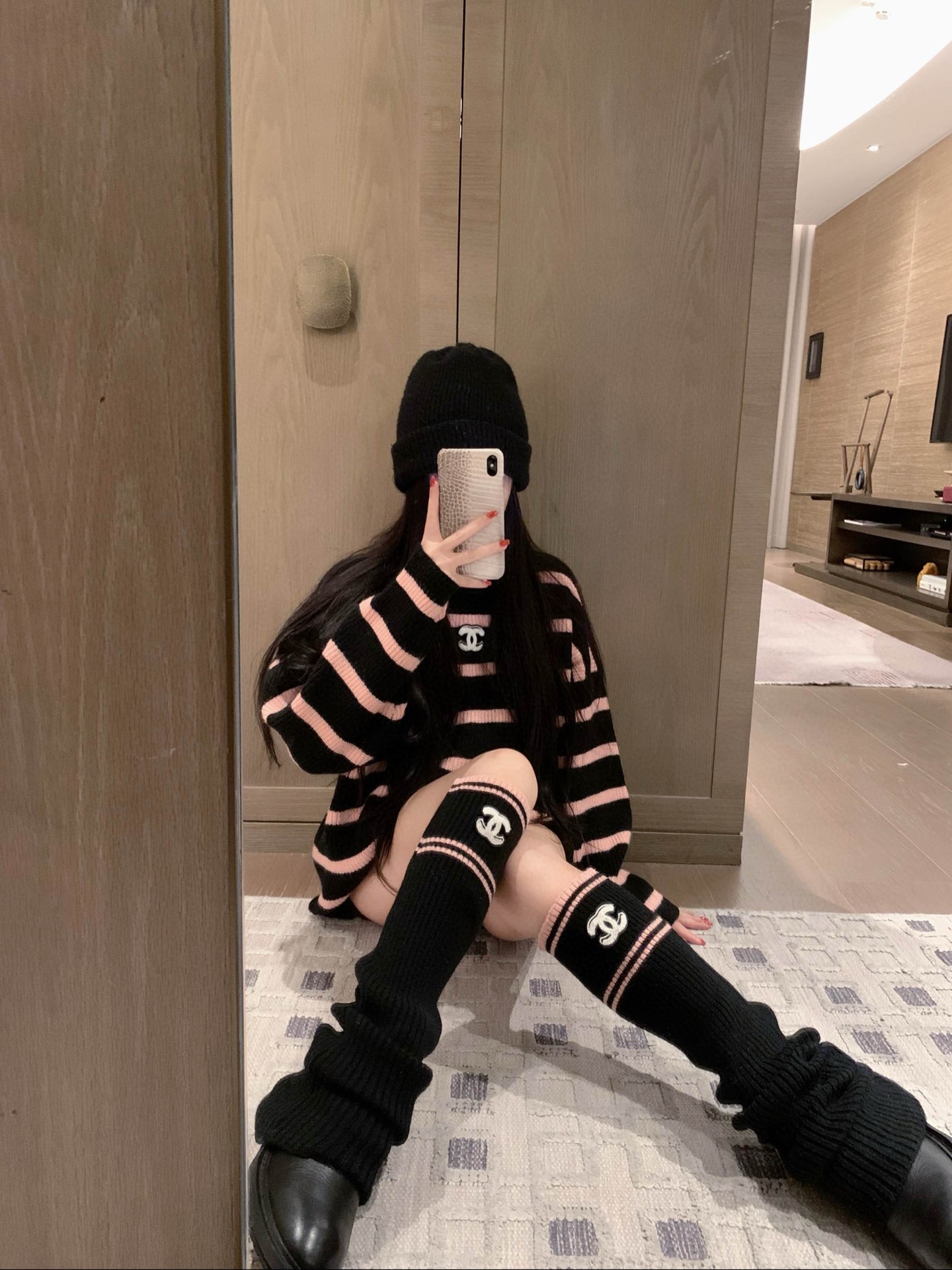 香奈儿 ニットセーター ブラックピンク 2色展開 - 画像 3