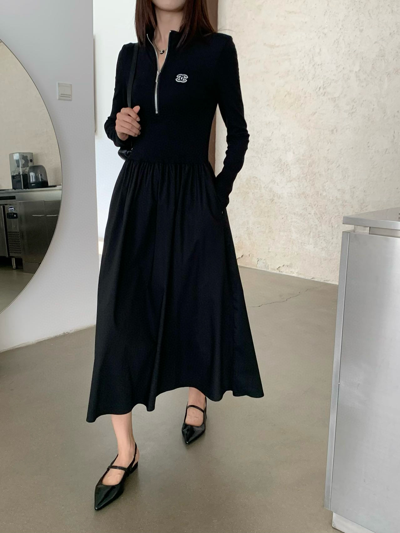 香奈儿風 レディース ミディドレス 黒 1色 - 画像 8