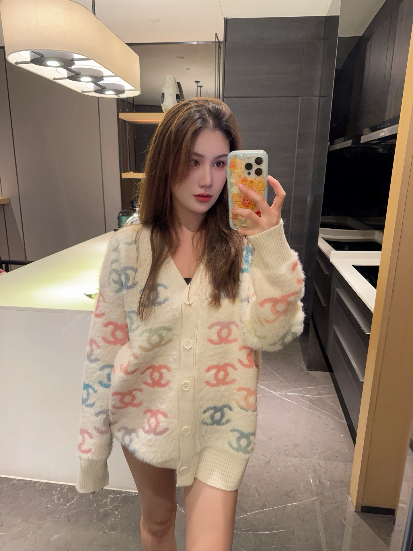 香奈儿 ファー風カーディガン ピンクブルー柄 4色入 - 画像 6