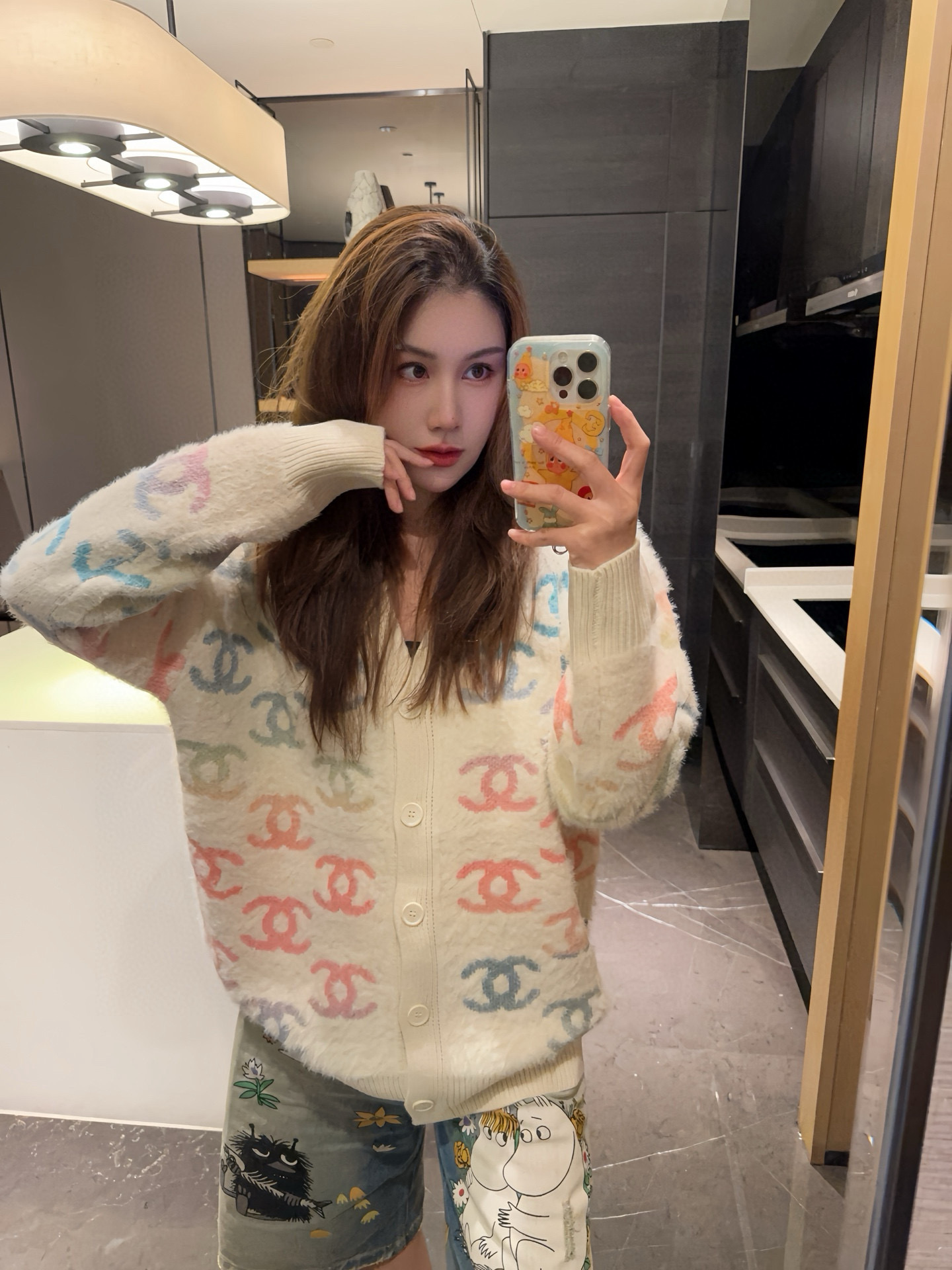 香奈儿 ファー風カーディガン ピンクブルー柄 4色入 - 画像 7