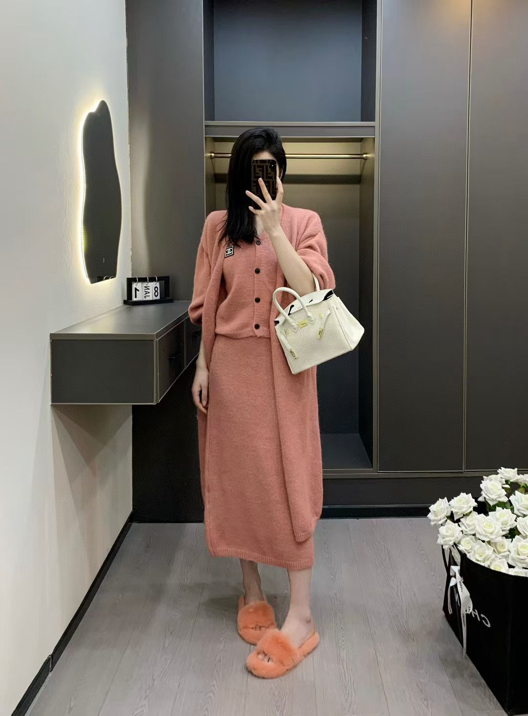 香奈儿 ピンク ニットスカートスーツ 2点セット 4色入 - 画像 2