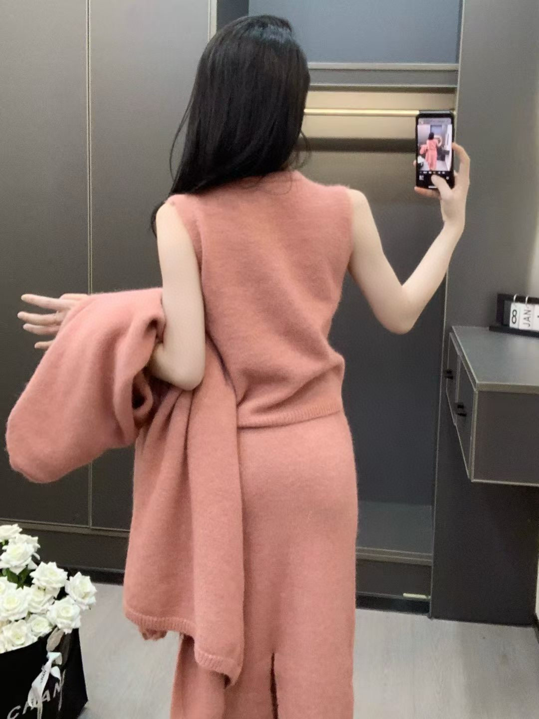 香奈儿 ピンク ニットスカートスーツ 2点セット 4色入 - 画像 3