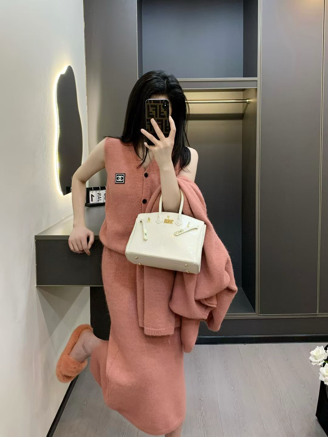 香奈儿 ピンク ニットスカートスーツ 2点セット 4色入 - 画像 7