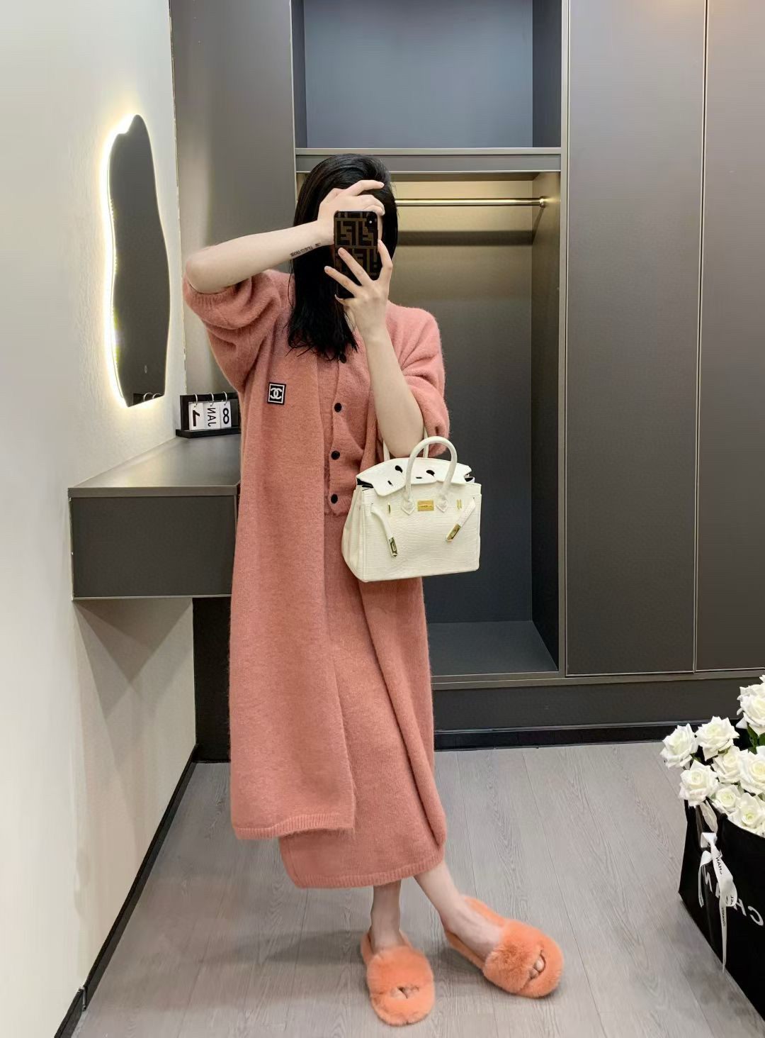 香奈儿 ピンク ニットスカートスーツ 2点セット 4色入 - 画像 8