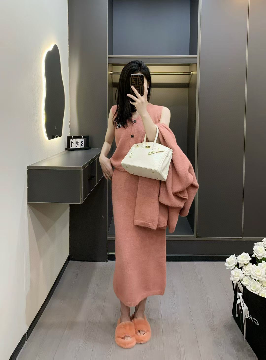 香奈儿 ピンク ニットスカートスーツ 2点セット 4色入 - 画像 9