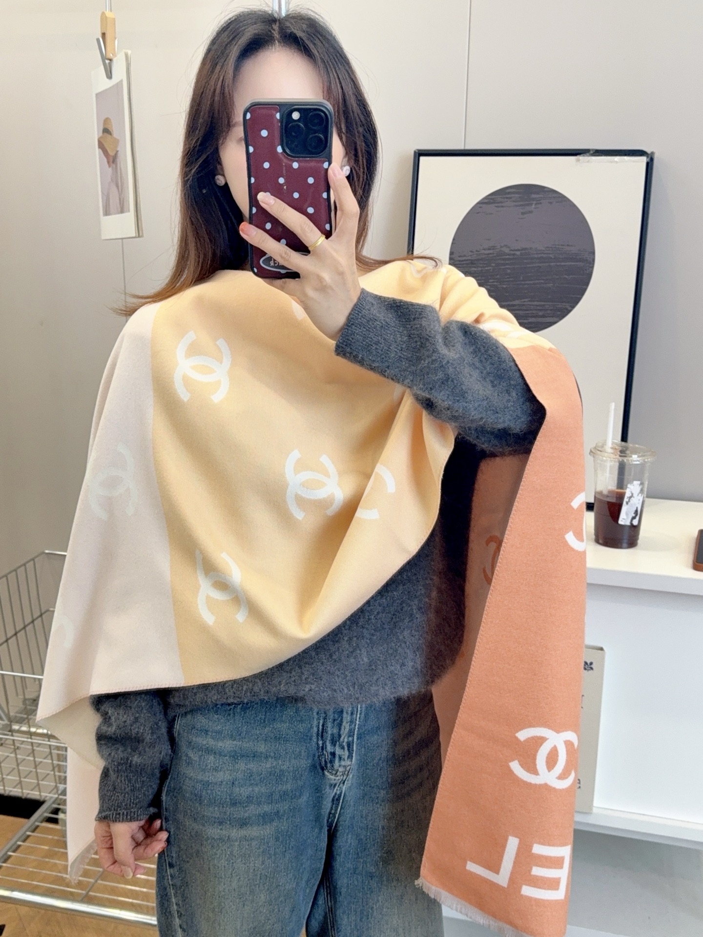 香奈儿 シャンパンカラー ロゴプリント スカーフ 3色入 シンプル ファッションアクセサリー - 画像 8